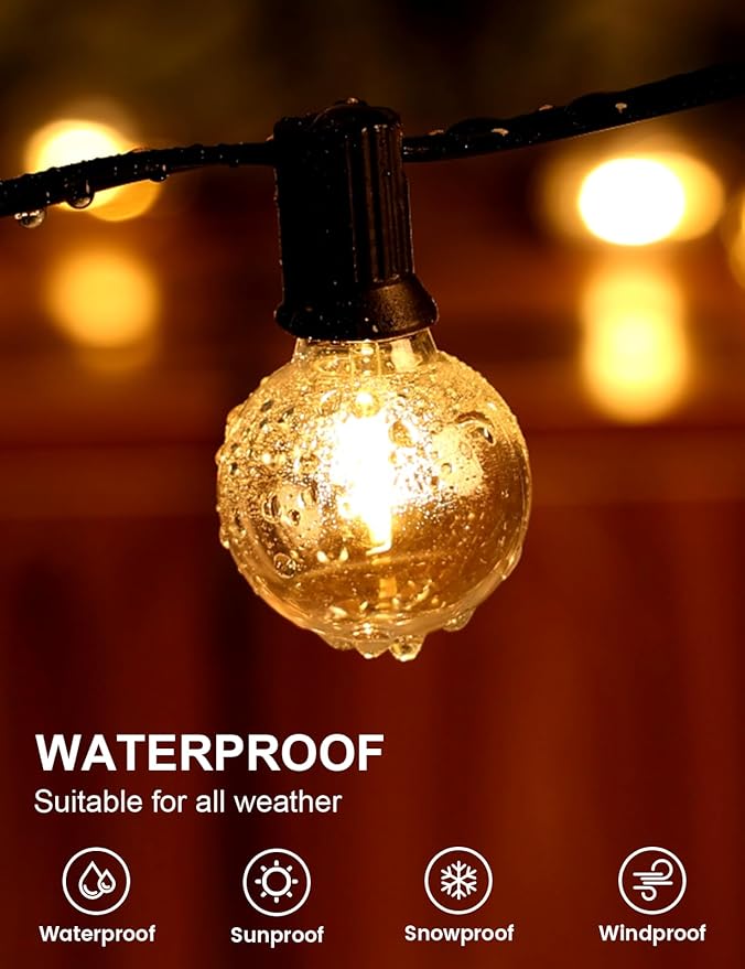 RTTY Outdoor String Lights 50 FT Globe LED Patio Lights with G40 Plastic Bulbs,Waterproof Shatterproof Dimmable Connectable Hanging for Backyard Porch Balcony Party Cafe Deck Decor