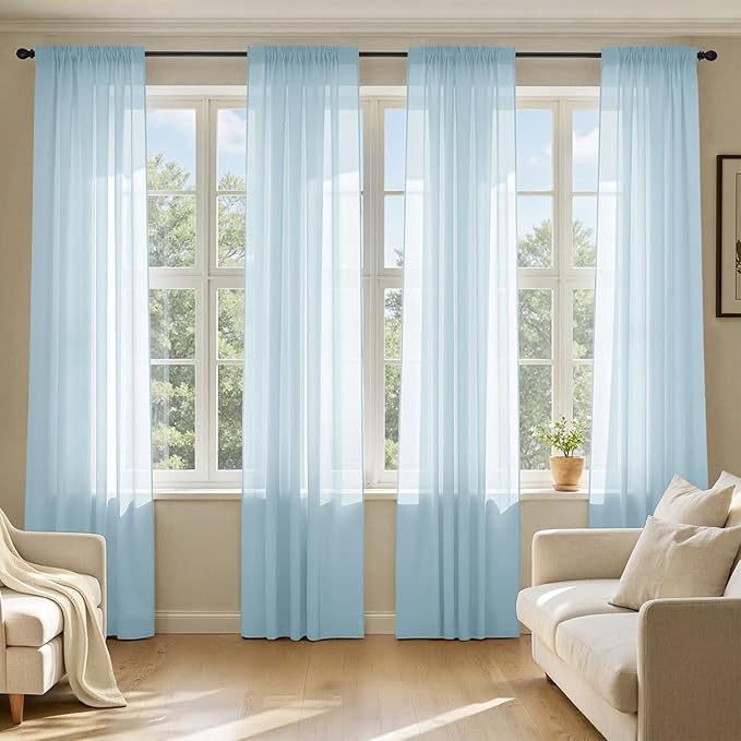 MIULEE Sky Blue Sheer Curtains 90 Inches Long, 4 Panels Set, Light Filtering by MIULEE