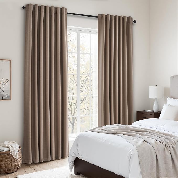 Topfinel 95 inch Bedroom Curtains 2 Panels 100% Blackout Linen Texture Curtain - Image 7