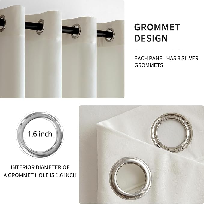 MIULEE 90 Inches Velvet Curtains Off White Elegant Grommet Curtains Thermal - Image 2