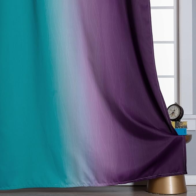 Estelar Textiler Ombre Teal and Purple Blackout Curtains 54 Inch Length 2 panels - Image 6
