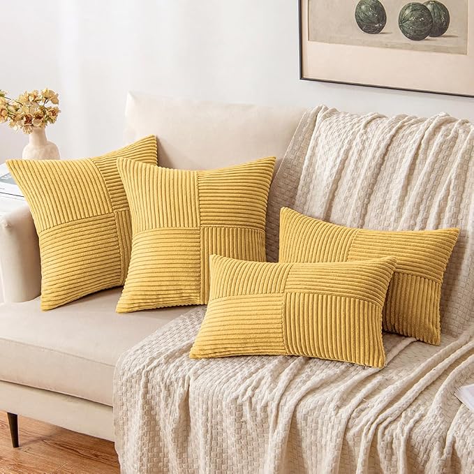 MIULEE Golden Mustard Decorative Lumbar Throw Pillow Covers 12x20 in 2 Pack | - Image 4