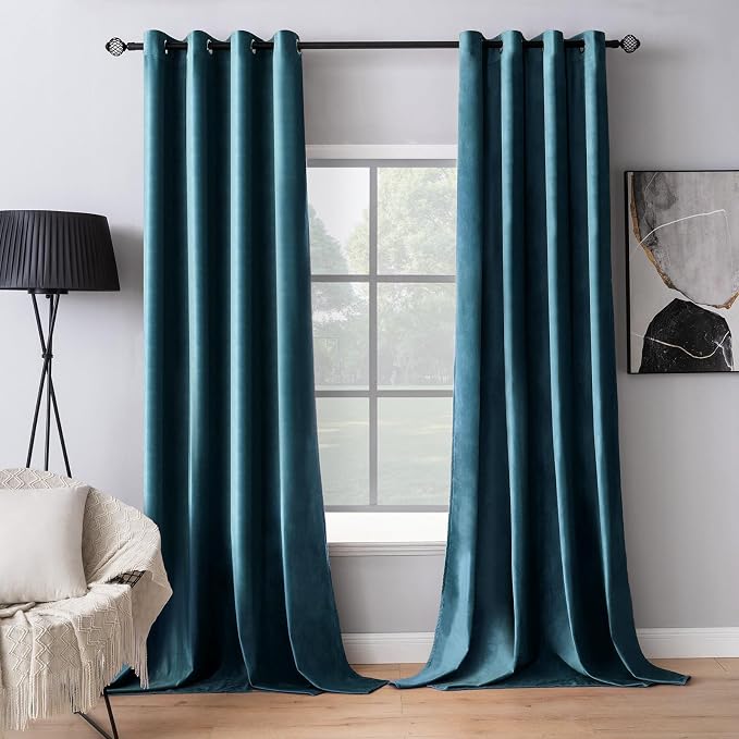 MIULEE Blue Velvet Curtains 90 Inches Length Blackout Curtains Thermal by MIULEE