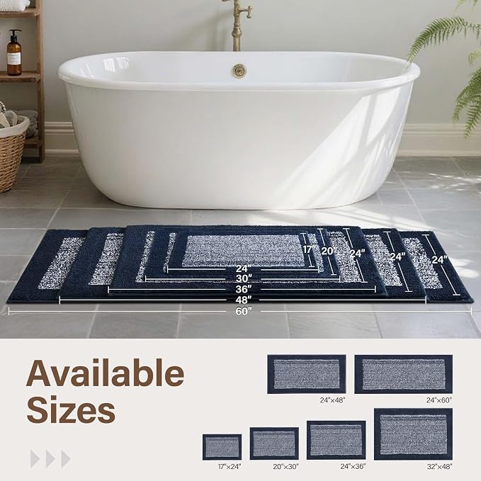 36x24 Large Bathroom Rugs Washable Non Slip, Dark Blue Bath Mat - Image 6