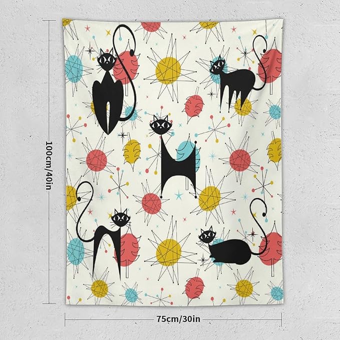 ICMOLYYENLO Abstract Cat Tapestry, Medieval Abstract Atomic Star Cat Vintage Home Wall Hanging Art Tapestry for Bedroom Living Room Dormitory 40x60 Inch