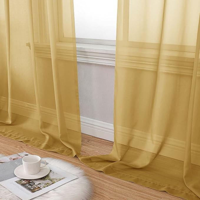 Gold Sheer Curtain for Bedroom Living Room 72 Inches Long 2 Panels Set - Image 8