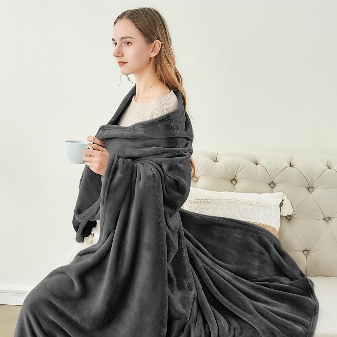 BEDELITE Fleece Blanket Soft Plush King Bed Blanket Charcoal Grey 108"x90" | - Image 8