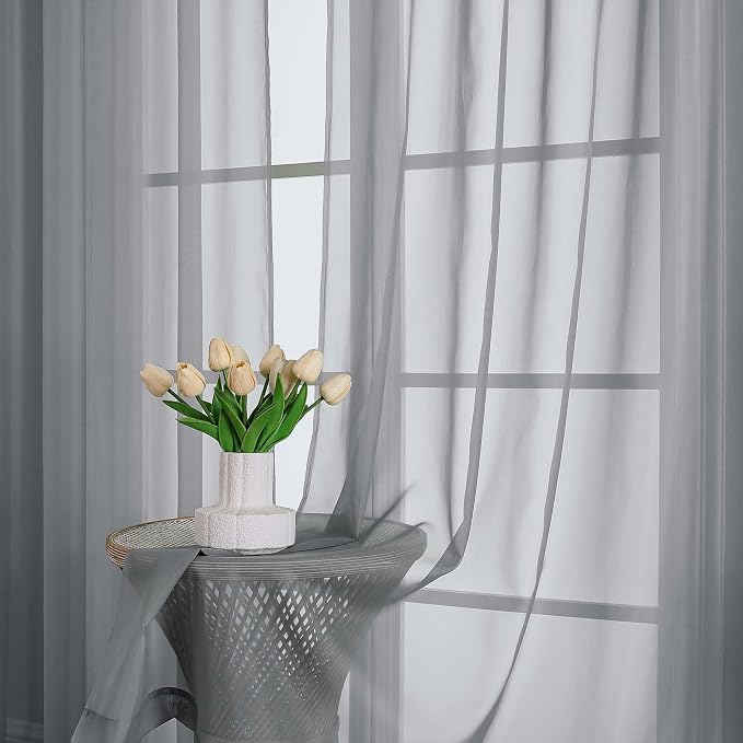Grey Sheer Curtain 90 Inches Long 2 Panels Set, Solid Filmy Drapes - Image 6