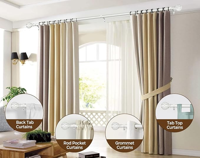 KAMANINA Curtain Rods for Windows 66 to 120 Inch, 7/8 Inch White Heavy Duty - Image 5