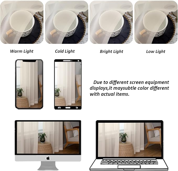 Chyhomenyc Extra Long Cream Sheer Curtains 108 Inches Long 2 Panels, Light - Image 4