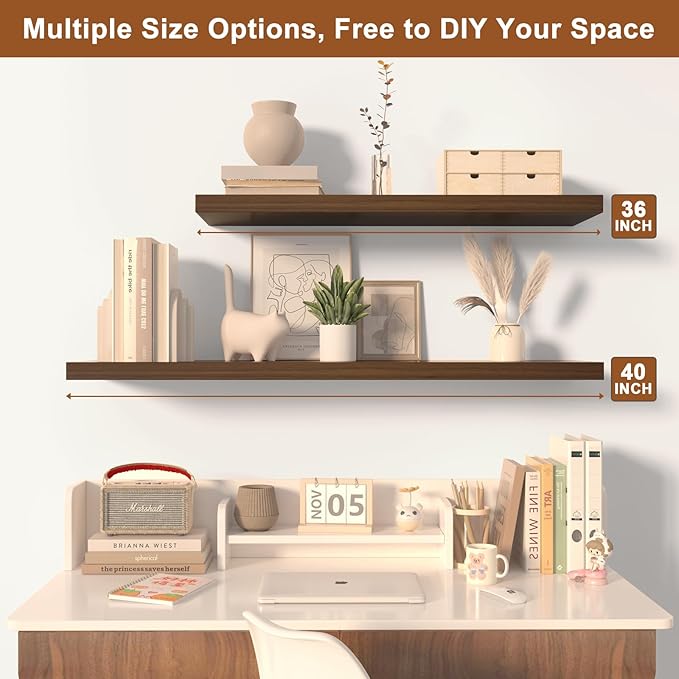 12 Inch Deep Floating Shelves for Wall 2 Pack Floating Shelves Large Storage Space Wall Mount Shelf for Living Room Kitchen Bathroom 30" W x 12" D x 1.2" H Walnut