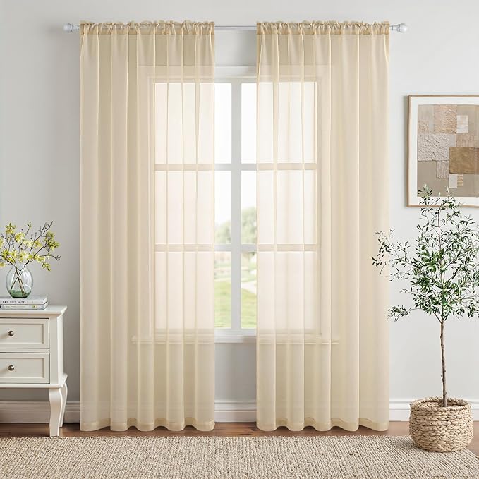 MIULEE 2 Panels Sheer Curtains for Living Room 54 X 54 Inches Cream | Sheer by MIULEE