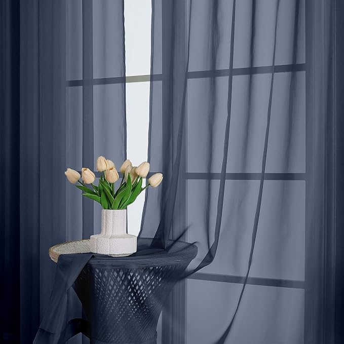 Sheer Navy Blue Curtains, Sheer Curtains 63 inch Length 2 Panels Set, Rod - Image 6