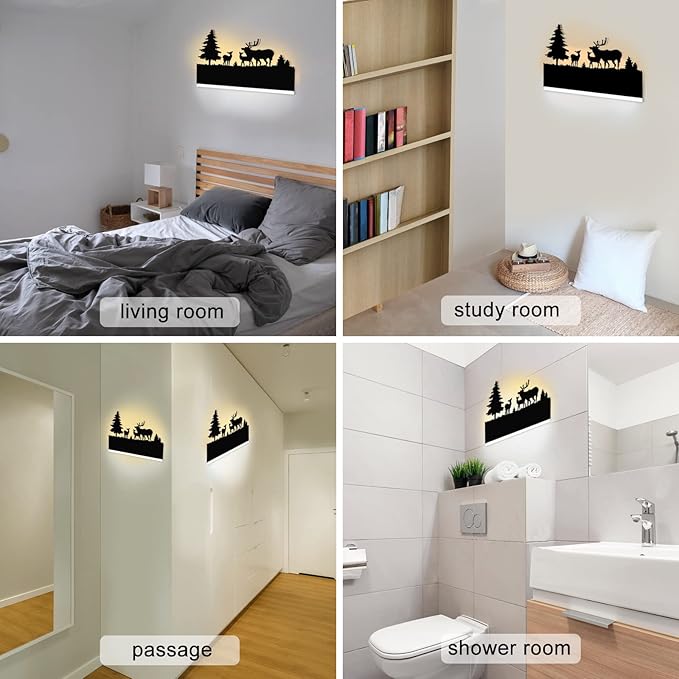 Wall Sconce LED Wall lamp, Indoor Wall Light with Cartoon Animal Pattern Design, Metal Acrylic Wall Lighting Glow Up and Down for Mirror Living Room Bedroom Hallway, 12W (Forest Deer)
