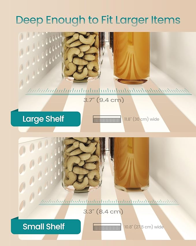 SONGMICS Magnetic Spice Rack for Refrigerator, Set of 4, 2 Large and 2 Small Kichen Magnetic Shelves for Microwave, Washing Machine, Spice Organizers, No Drilling Needed, Cream White UKCS061W01