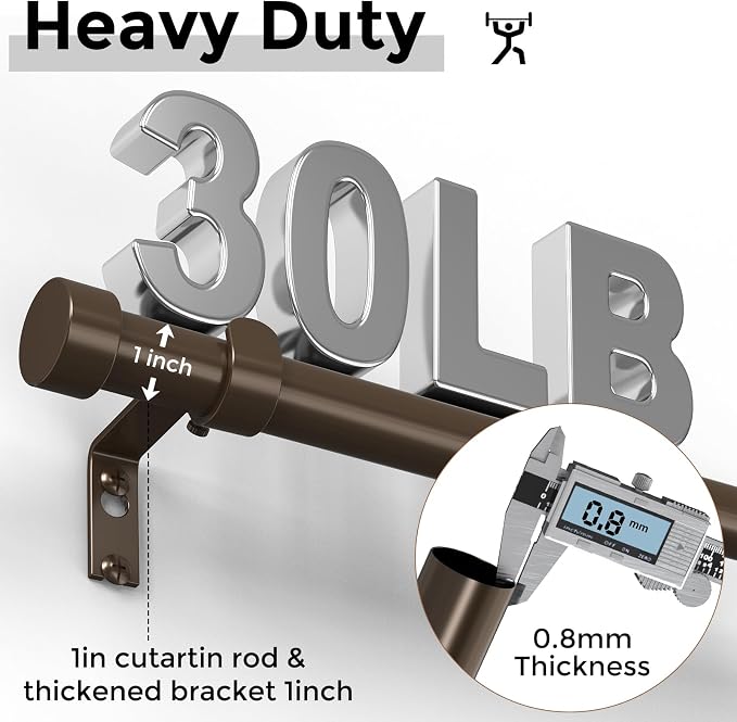 VOIIY Bronze Curtain Rods for Windows 72 to 144 Inch, Size:36-144 Inch - Image 3