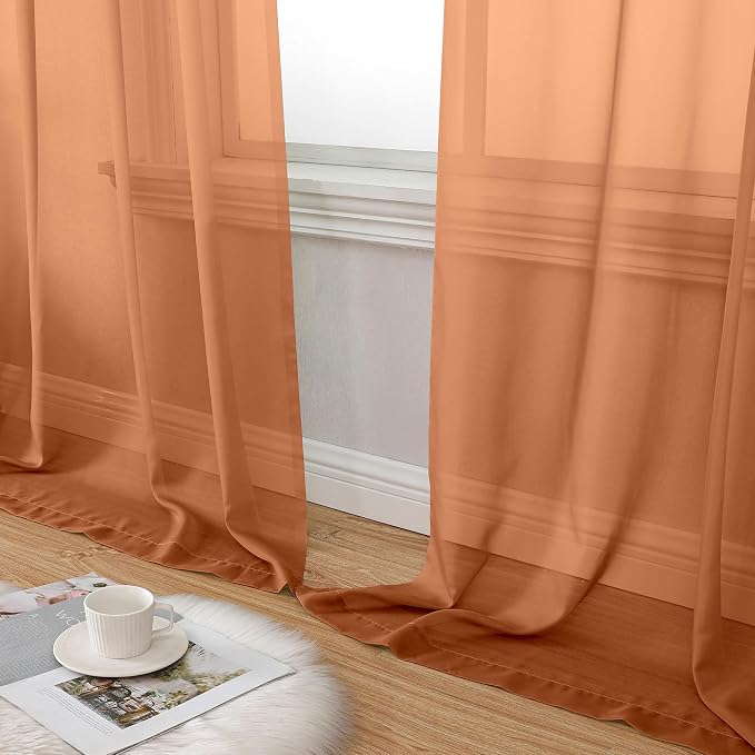Aiyufeng Orange Sheer Curtains 54 Inch Length 2 Panels Set, Light Filtering - Image 8