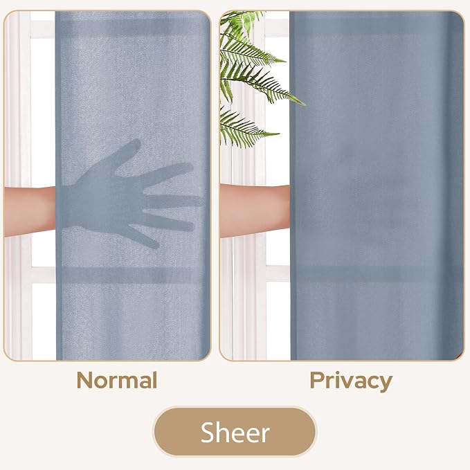 HOMEIDEAS Non-See-Through Stone Blue Privacy Sheer Kitchen Curtains, 30 X 24 - Image 2