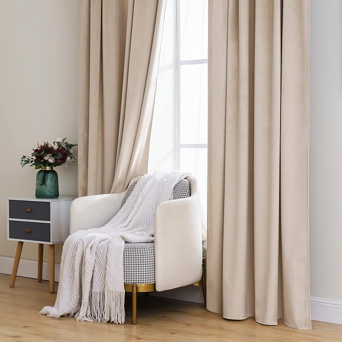 MIULEE Velvet Curtains 52x108 inches 2 Panels Camel Beige Blackout Curtains | - Image 7