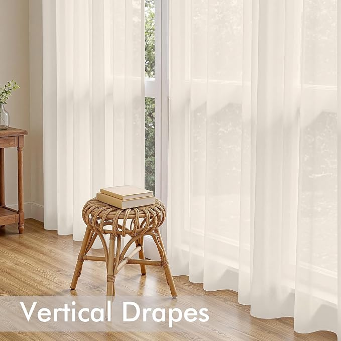 MIULEE Light Beige Sheer Curtains 90 Inches Long 4 Panels 42 x 90 Inches | - Image 5