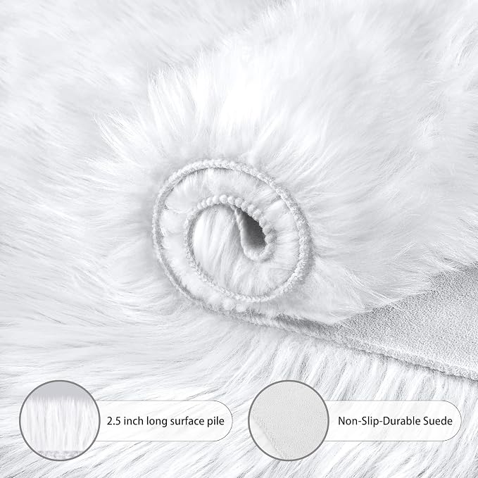 Ciicool 5 x 8 Feet Fluffy Faux Fur Area Rug White Faux Sheepskin Furry Rugs - Image 4
