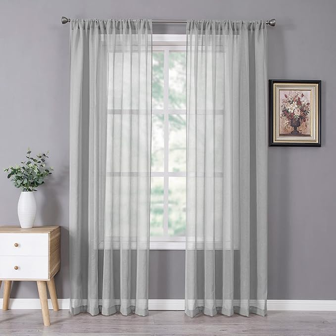Tollpiz Sheer Curtains Linen Textured Bedroom Curtain Sheers Light Filtering by Tollpiz