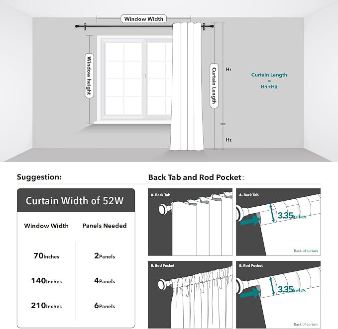 Deconovo Blackout Curtains, Thermal Insulated, W52 x L84 2 Panels, Back Tab - Image 8