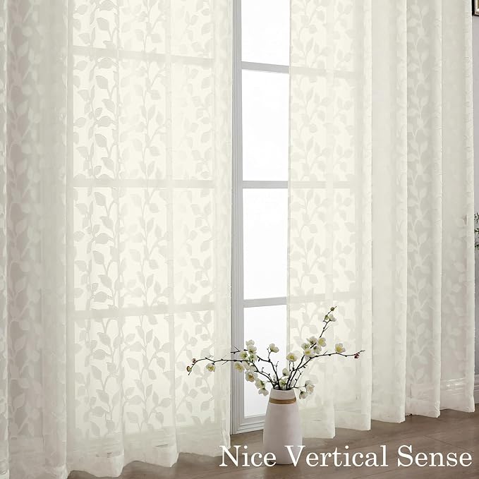 Chyhomenyc Extra Long Ivory Sheer Curtains 108 Inch Length 2 Panels Set - Image 9