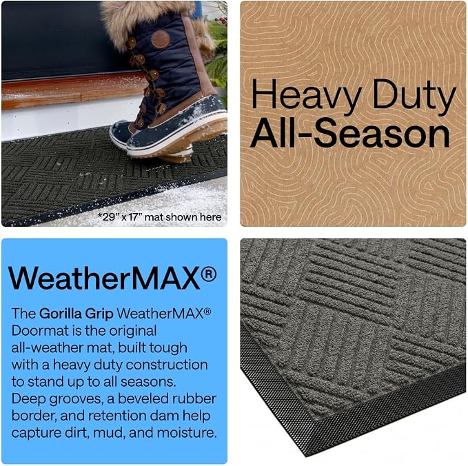 GORILLA GRIP 100% Waterproof All-Season WeatherMAX Doormat, US Designed Natural - Image 4
