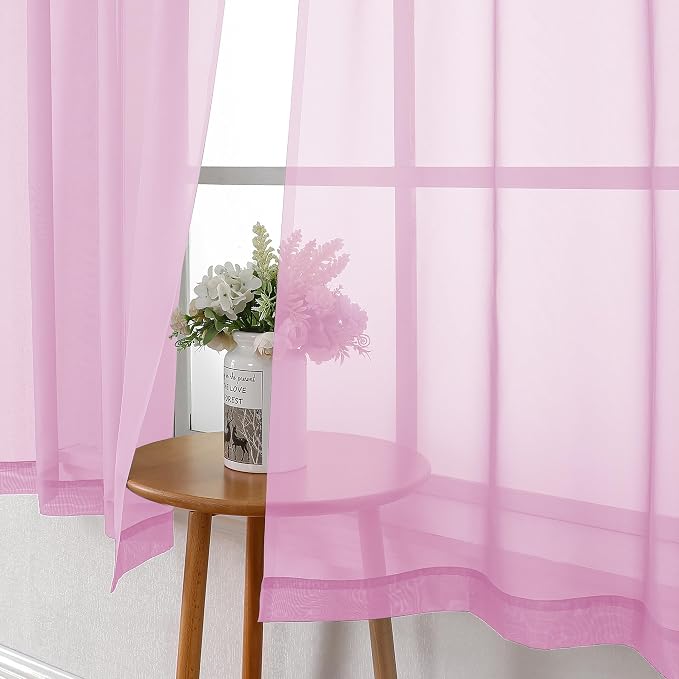 Lecloud Light Pink Sheer Curtains 45 Inch Length 2 Panels, Airy Voile Curtains - Image 7