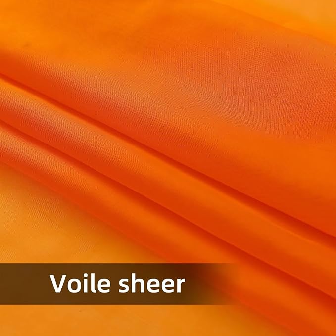 youleyar Solid Sheer Rod Pocket Curtain Voile Draperies 2 Panels Orange Beige - Image 5
