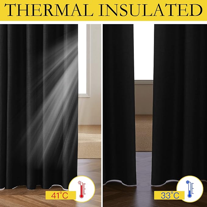 NICETOWN Vintage Open Linen Weave Flax Thermal Black Curtains - Image 4