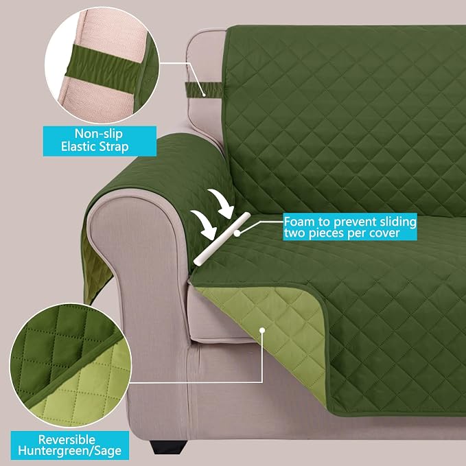 U-NICE HOME 4 Seater Sofa Cover 91''Large Couch Cover, Huntergreen/Sage | - Image 3