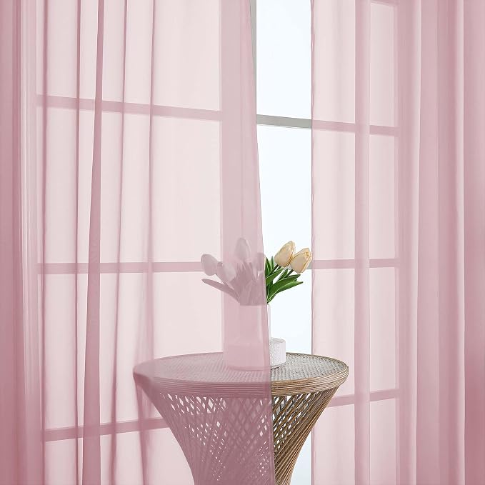 Chyhomenyc Blush Pink Sheer Curtains 90 Inches Long 2 Panels, Light Filtering - Image 9