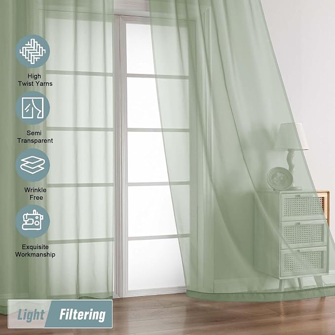 Extra Wide Sheer Sage Green Curtains 84 Inches Long 2 Panels, Soft Airy - Image 5