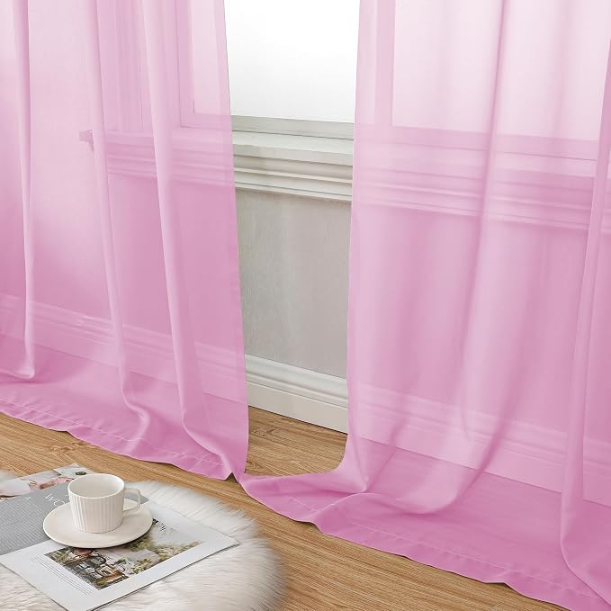 Aiyufeng Light Pink Sheer Curtains 63 Inch Length 2 Panels Set, Semi - Image 7