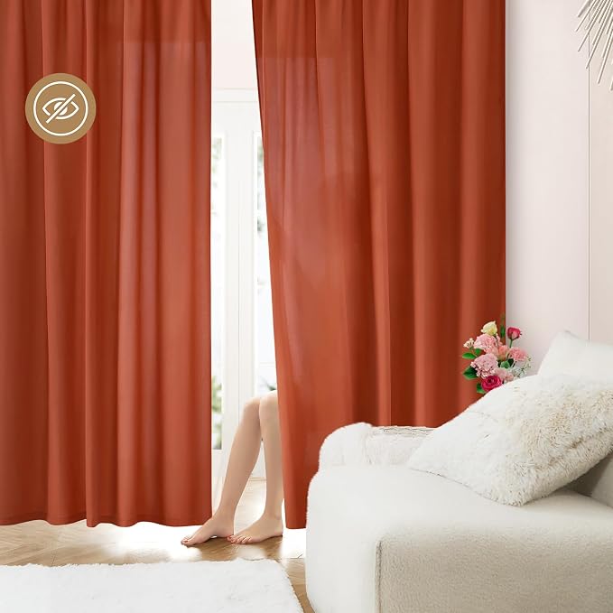 HOMEIDEAS Non-See-Through Fall Burnt Orange Privacy Sheer Curtains, 52 X 72 by HOMEIDEAS