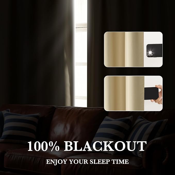 RYB HOME 100% Blackout Basement Curtains 36 inches Long, Heat & UV Blocking - Image 5