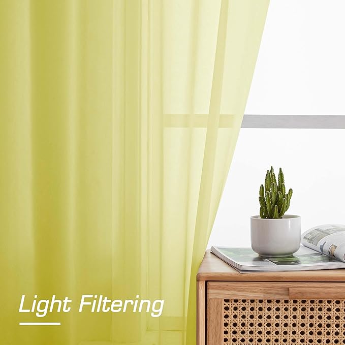 OWENIE Lemon Sheer Curtains for Bedroom Living Room 72 Inches Long 2 Panels Set - Image 4