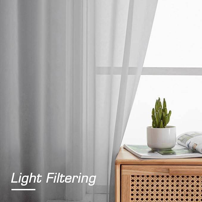 OWENIE Light Grey Sheer Curtains 90 Inches Long - Image 3