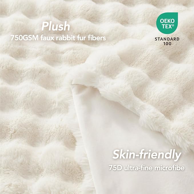 L'AGRATY Faux Rabbit Fur Throw Blanket - Image 5