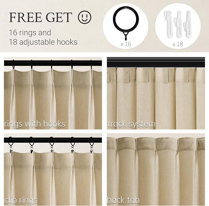Topfinel 102 Inch Curtains 1 Panels Set, One Packs Pinch Pleat Back Tab Linen - Image 2