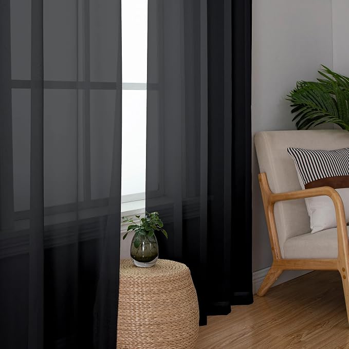 Chyhomenyc Black Sheer Window Curtain Panels 54 Inch 2 Panels, Light Filtering - Image 4