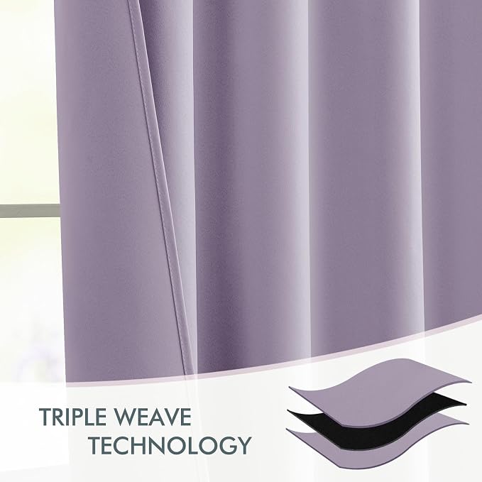 MIULEE Lilac Back Tab Blackout Curtains 52x63 Inches Long 2 Panels Set | Rod - Image 7