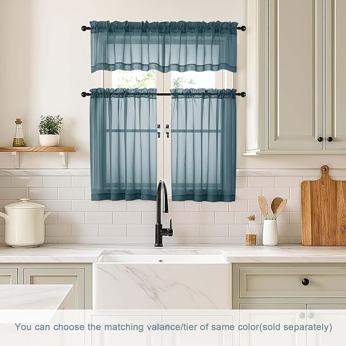 Small Sheer Curtains 2 Panels Set, Kitchen Curtains 36 Inch Length, Elegant - Image 2