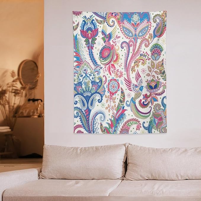 ICMOLYYENLO Boho Green Leaves Tapestry, Mid Century Abstract Tropical Palm Leaves Modern Minimalist Geometric Wall Hanging, Neutral Home Decor Art for Living Room Bedroom Dorm 50x60 Inch