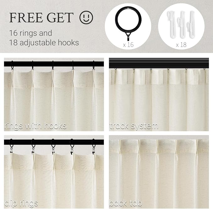 Topfinel Natural Pinch Pleated Linen Curtains 95 Inch Length 2 Panels - Image 2