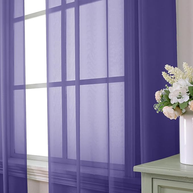 Aiyufeng Purple Sheer Curtains 72 Inch Length 2 Panels Set, Light Filtering - Image 2