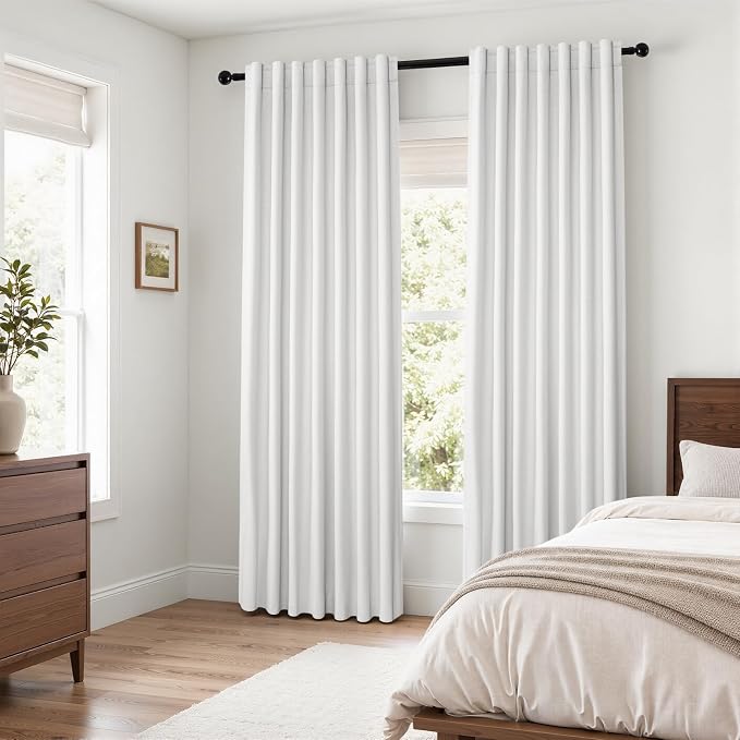 Topfinel Snow White Linen Blackout 120 Inch Curtains - Image 7