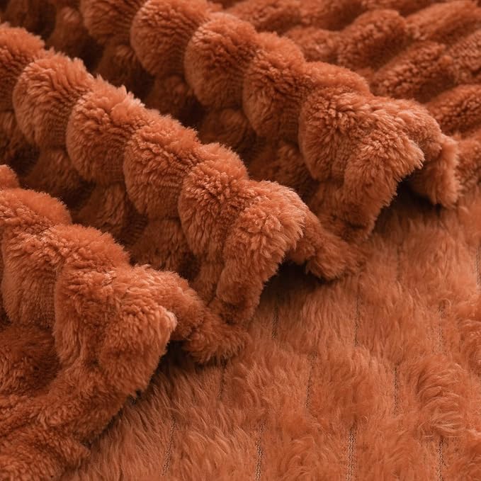 Puncuntex Burnt Orange Throw Blanket 60"×80" inches Fuzzy 3D Jacquard - Image 5